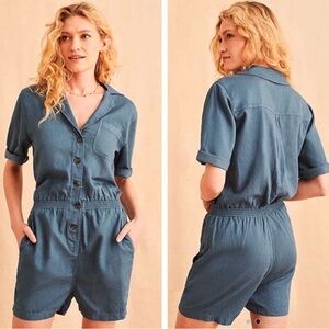 Faherty Arlie Romper Womens S *flaw* Button Pockets Linen Blend Comfort Fade